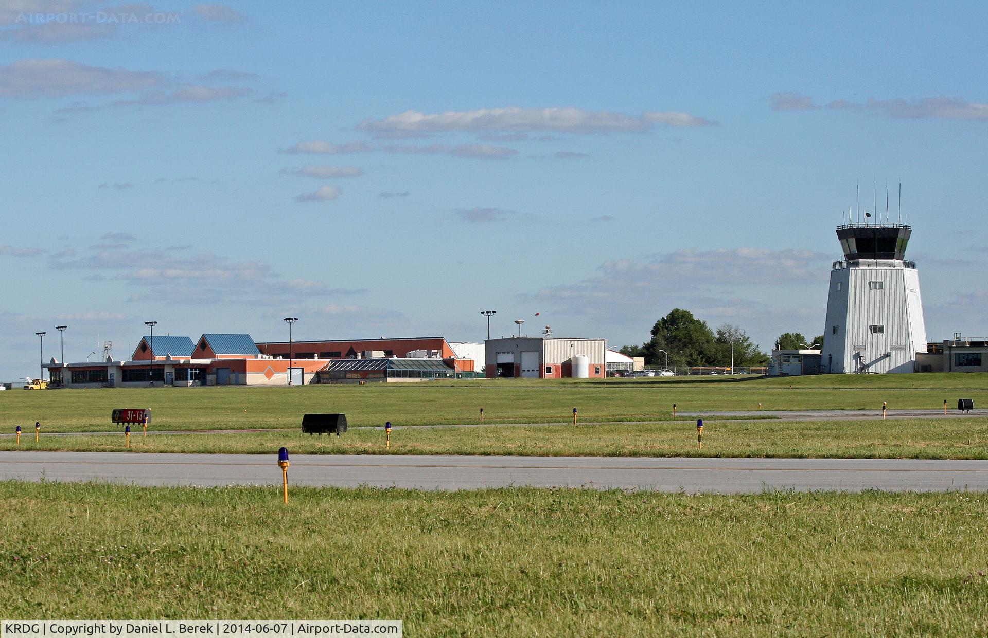Reading Rgnl/carl A Spaatz Field Airport (RDG) - This is an overview of the main passenger terminal and control tower, from the opposite side of the field, which accommodates general aviation aircraft and the Mid Atlantic Air Museum.