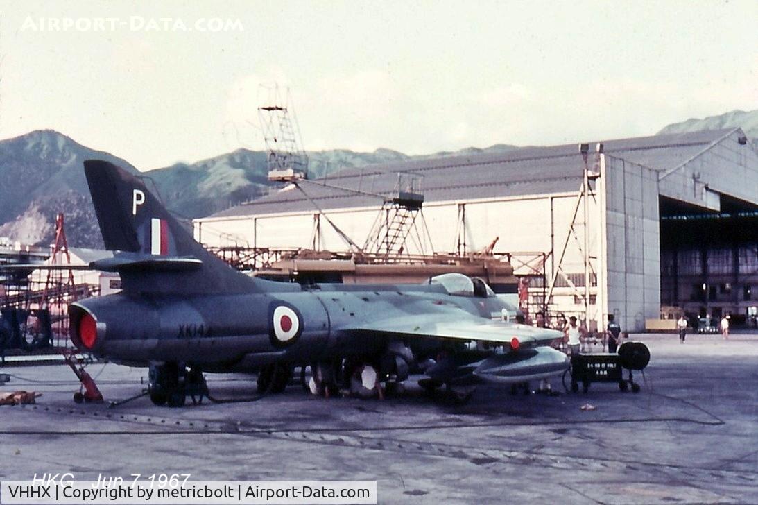 Kai Tak Airport (closed 1998), Kowloon Hong Kong (VHHX) - RAF Hawker Hunter outside the HAECO hangar,1967