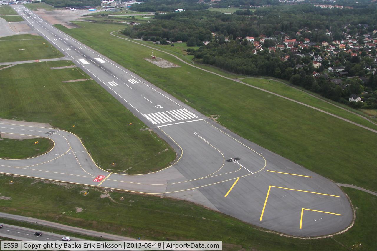 Stockholm-Bromma Airport, Stockholm Sweden (ESSB) - Runway 12/30 at Bromma seen from Eastair Robinson R44 SE-JOE.