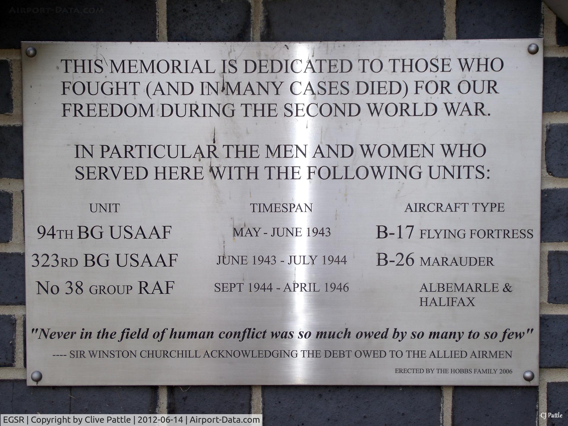 Earls Colne Airfield Airport, Halstead, England United Kingdom (EGSR) - Memorial Plaque to WWII USAF Airmen at Earl's Colne EGSR