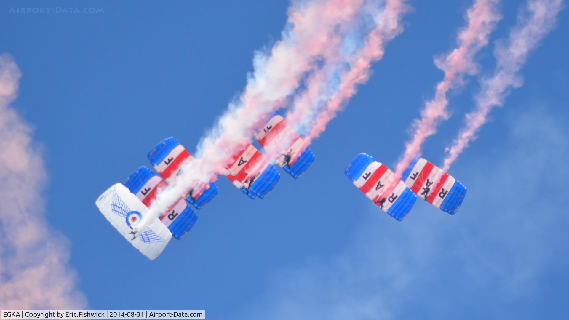 Shoreham Airport, Shoreham United Kingdom (EGKA) - The Magnificent RAF Falcons Parachute Display Team at the superb 25th Anniversary RAFA Shoreham Airshow.