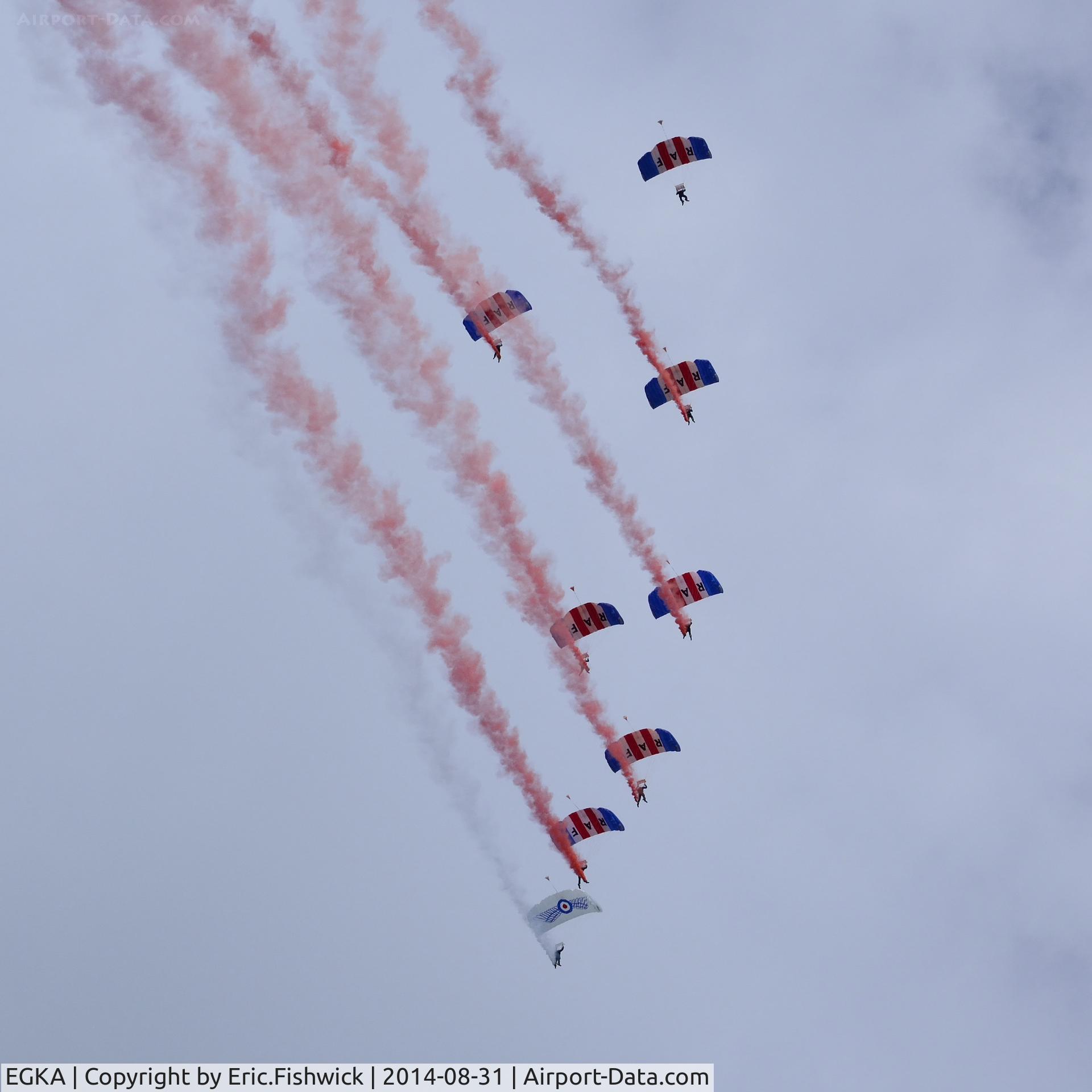 Shoreham Airport, Shoreham United Kingdom (EGKA) -  The Magnificent RAF Falcons Parachute Display Team at the superb 25th Anniversary RAFA Shoreham Airshow.