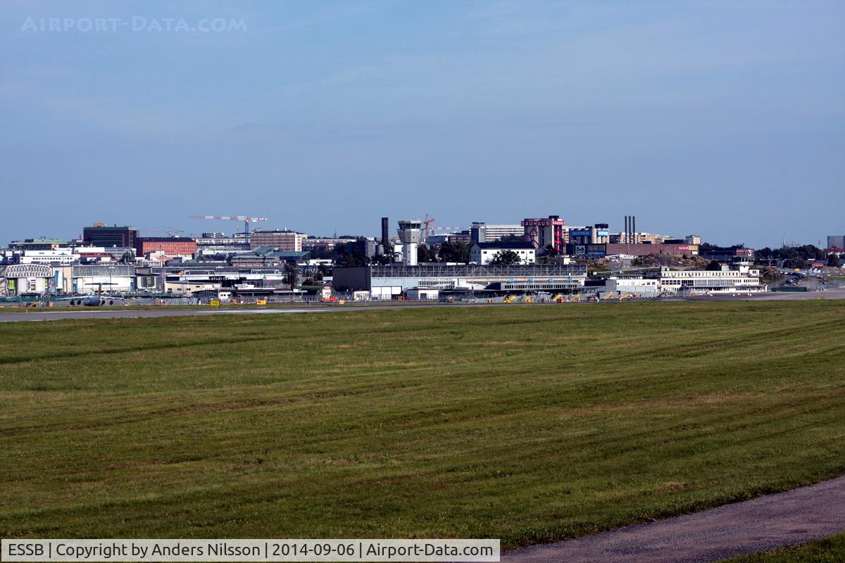 Stockholm-Bromma Airport, Stockholm Sweden (ESSB) - A view of the passenger terminal from the hills west of the airport.
