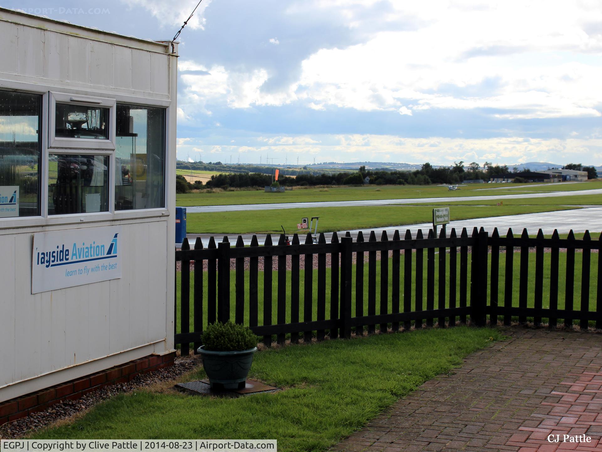 Fife Airport, Glenrothes, Scotland United Kingdom (EGPJ) - View from the Clubhouse patio area looking west at Glenrothes EGPJ