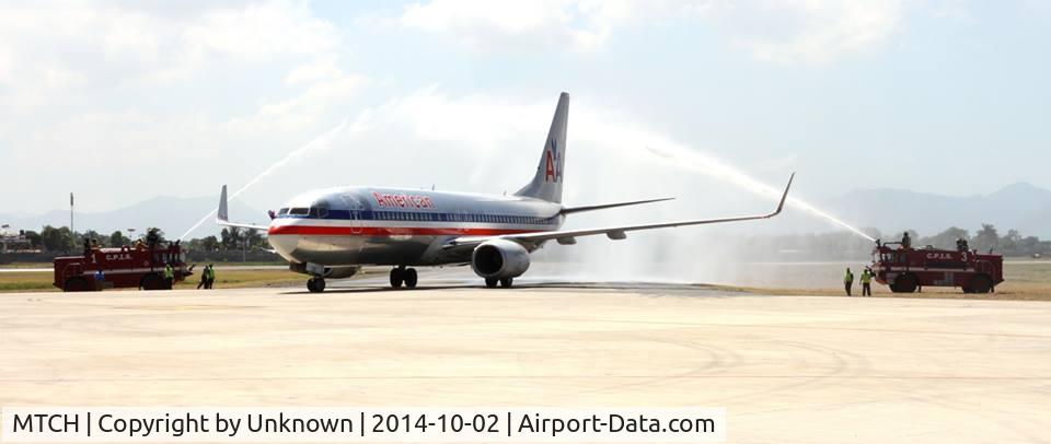 Cap-Haitien International Airport, Cap-Haitien Haiti (MTCH) - Traditional welcome of the American Airlines aircraft after landing for the first time at the Hugo Chavez International Airport of Cap-Haitien for the inaugural flight from Miami