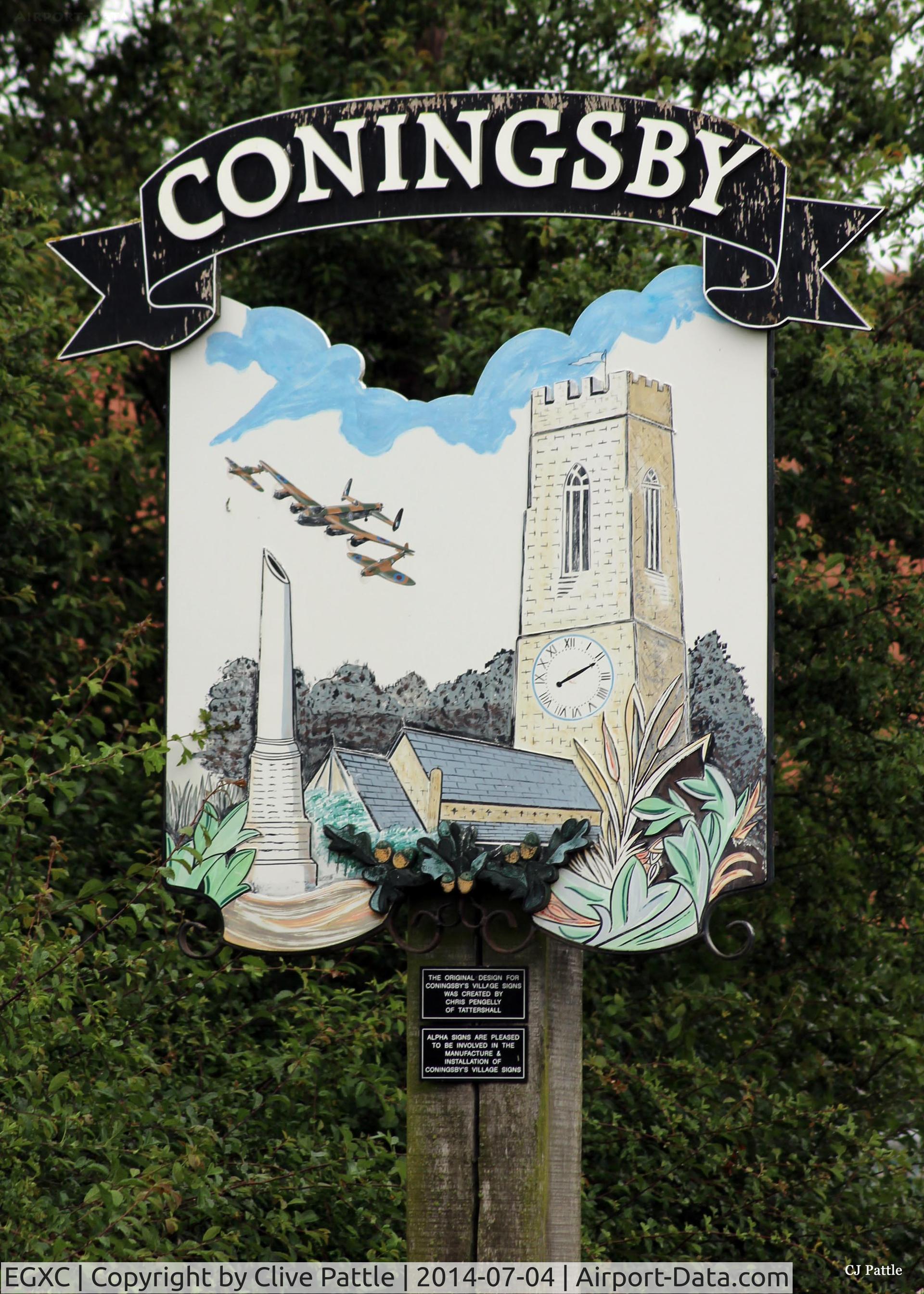 RAF Coningsby Airport, Coningsby, England United Kingdom (EGXC) - Situated on the public road outside the Battle of Britain Memorial Flight (BBMF) at RAF Coningsby, a village sign shows the strong link with the RAF.