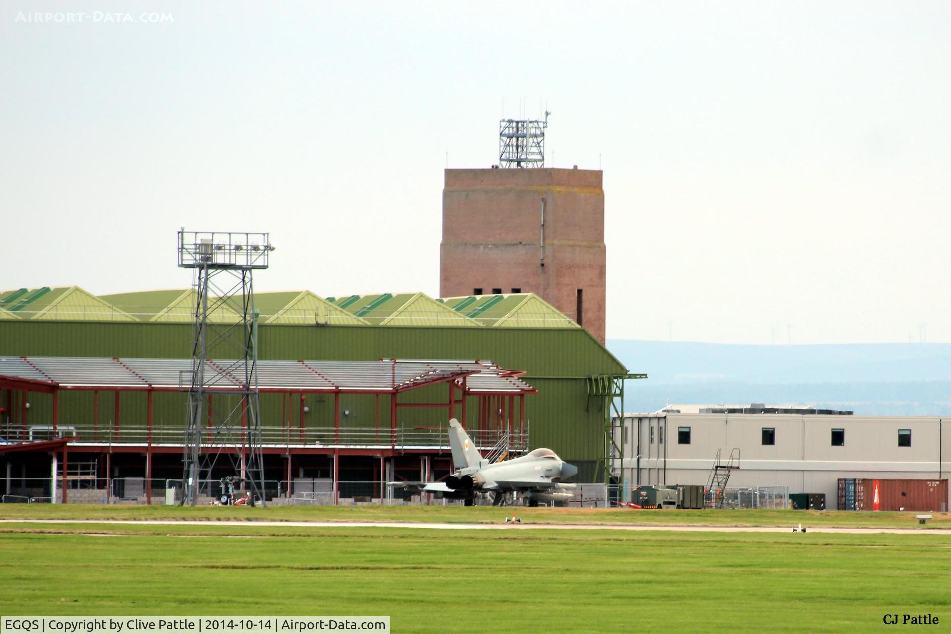 RAF Lossiemouth Airport, Lossiemouth, Scotland United Kingdom (EGQS) - A based typhoon in front of new building works at RAF Lossiemouth EGQS