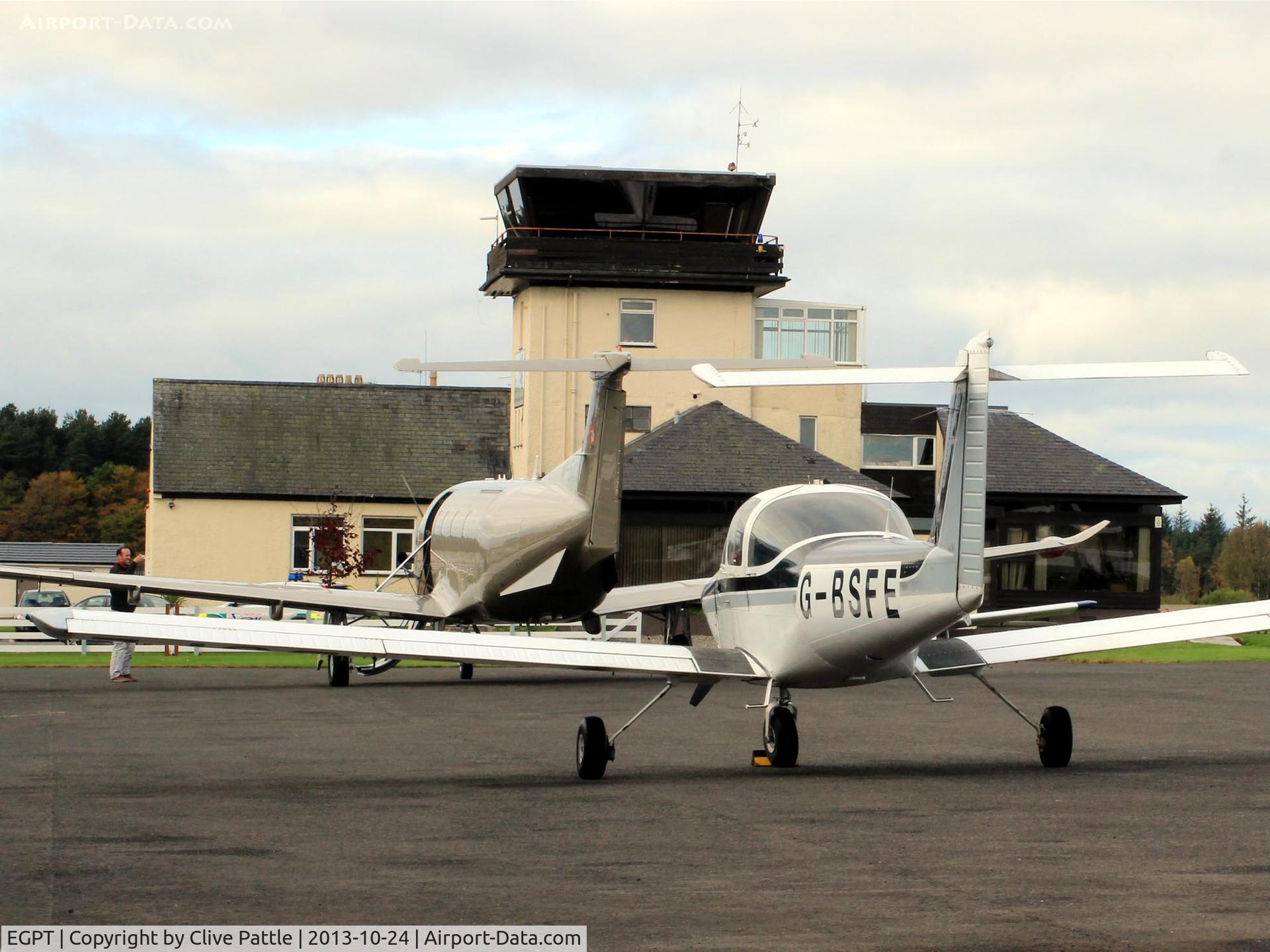 Perth Airport (Scotland), Perth, Scotland United Kingdom (EGPT) - Busy apron scene in October 2013 at Perth EGPT