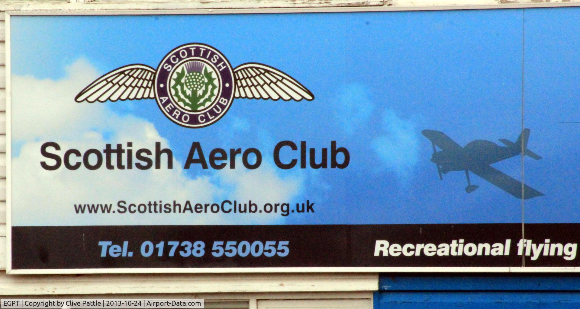 Perth Airport (Scotland), Perth, Scotland United Kingdom (EGPT) - Scottish Aero Club sign on their Clubroom at Perth (Scone) EGPT