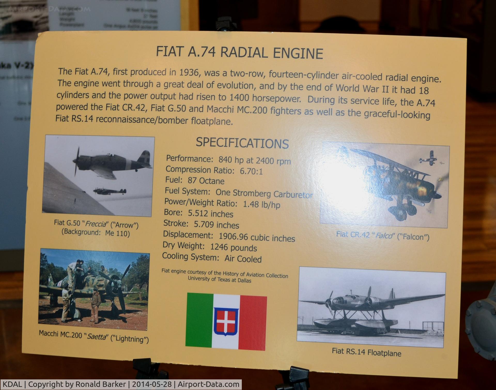 Dallas Love Field Airport (DAL) - Fiat A-74 radial engine Frontiers of Flight Museum  DAL