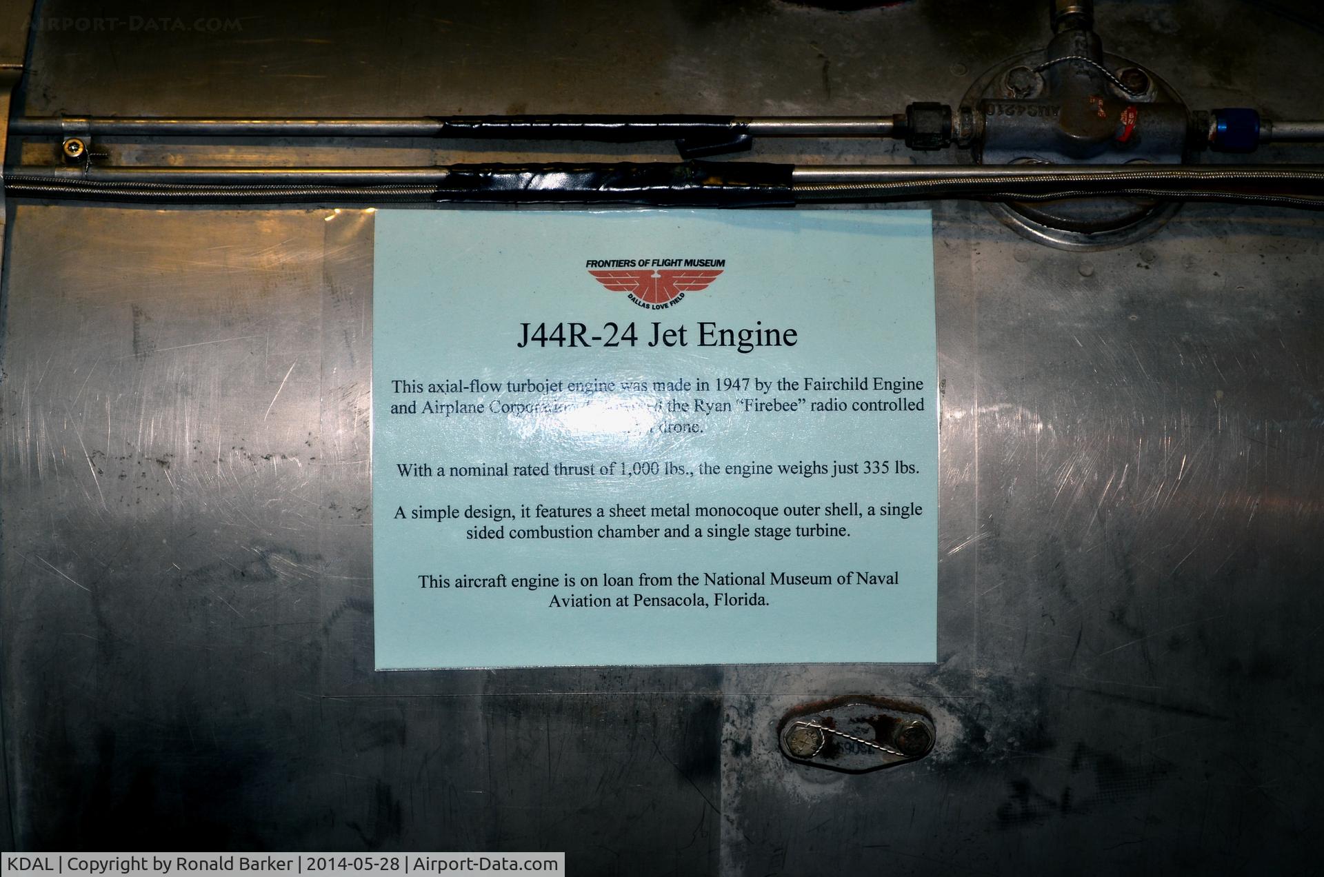 Dallas Love Field Airport (DAL) - J44R-24 Fairchild jet engine Frontiers of Flight Museum DAL