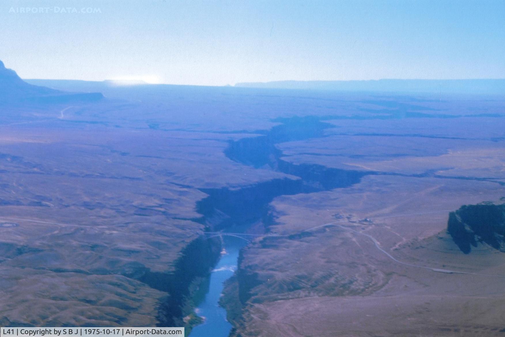 Marble Canyon Airport (L41) - Picture of Marble Canyon on a 1975 flight to the Grand Canyon.L41 was still a dirt runway then.View is to the SW and to the Grand Canyon.