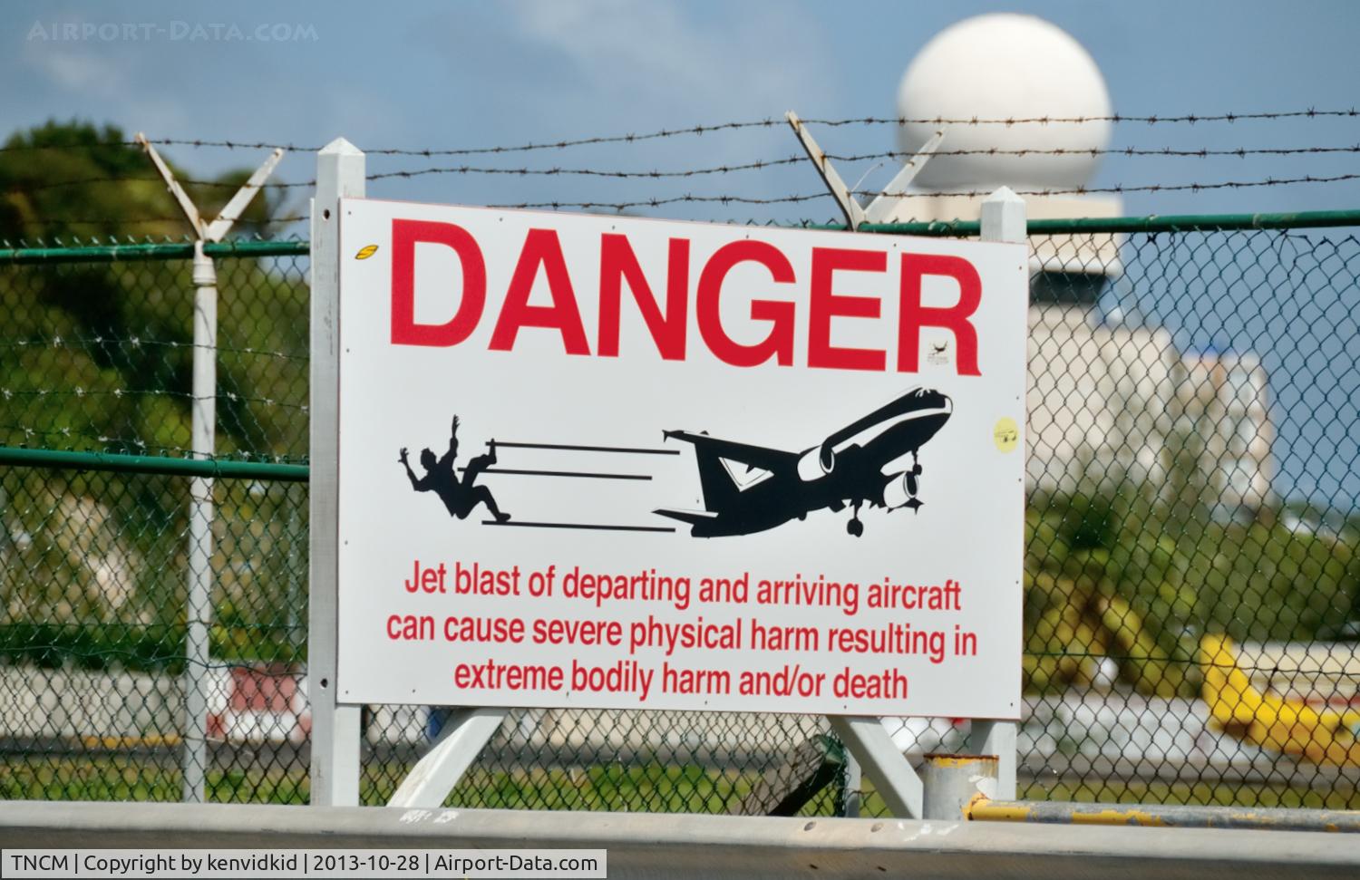 Princess Juliana International Airport, Philipsburg, Sint Maarten Netherlands Antilles (TNCM) - Warning sign especially poignant when MD-80 aircraft is departing.