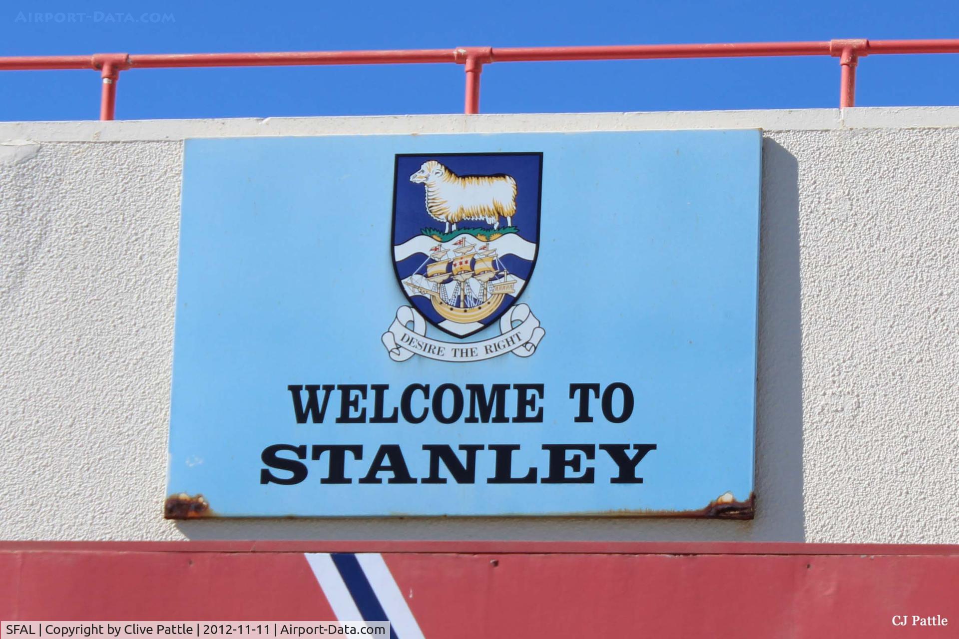 SFAL Airport - Another sign on the terminal building at Stanley SFAL