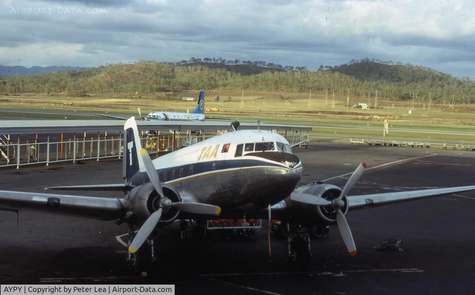 Port Moresby/Jackson International Airport, Port Moresby Papua New Guinea (AYPY) - TAA Airlines of New Guinea Douglas DC-3 at Port Moresby Airport in December 1974.