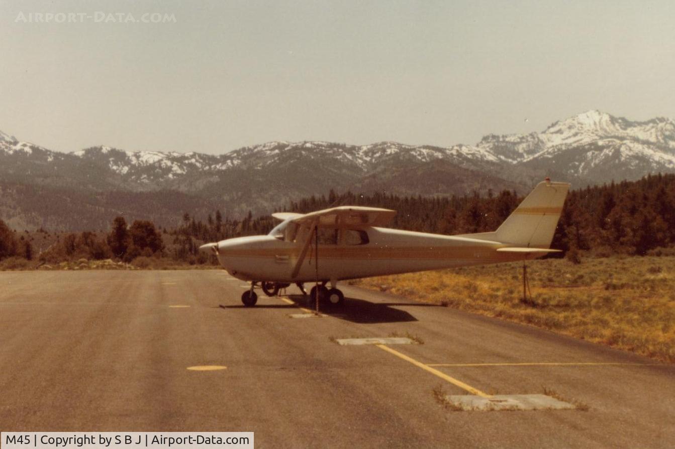 Alpine County Airport (M45) - N8059X on the ramp at Alpine Co airport in Calif around 1981 with view to the south.The beautiful snow capped Sierra Nevada mountains are in the background.