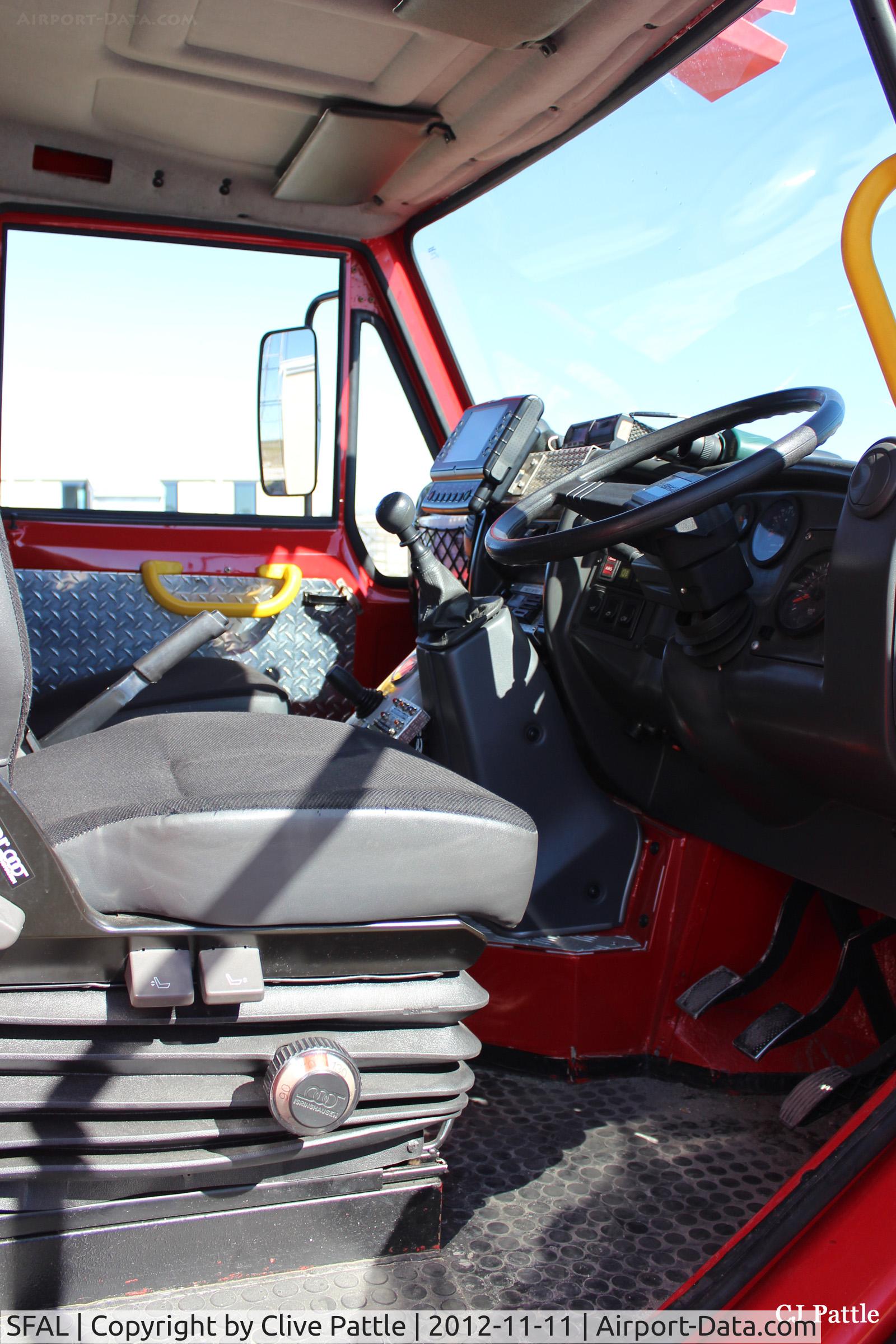 SFAL Airport - A view within the drivers compartment of a Bremach Fire Rescue Tender at Port Stanley (SFAL)