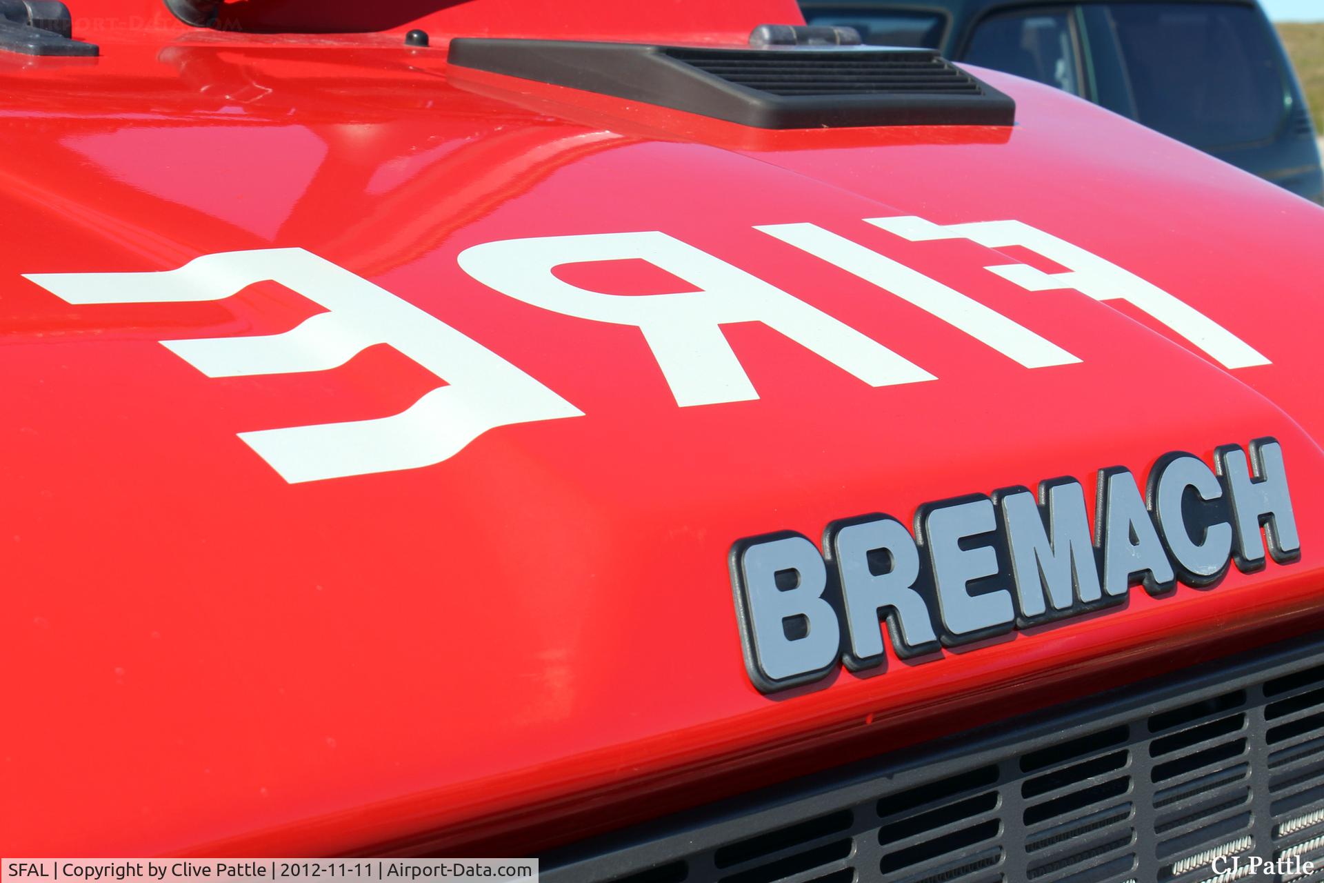 SFAL Airport - A close-up of the front of the Bremach Fire Tender at Port Stanley SFAL