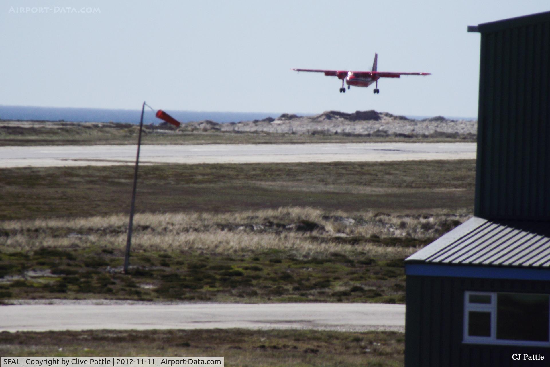SFAL Airport - A FIGAS Islander about to land at Port Stanley SFAL