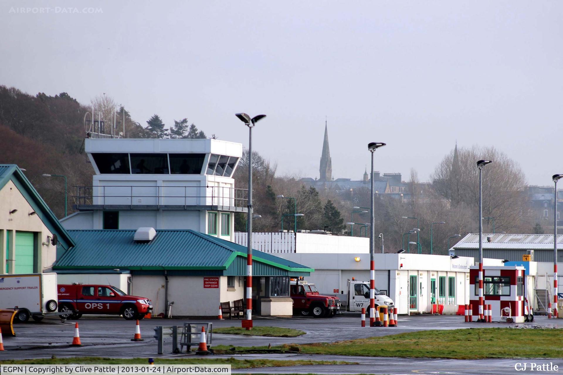 Dundee Airport, Dundee, Scotland United Kingdom (EGPN) - A view of the airport buildings at a cold, wet, Dundee airport in January 2013