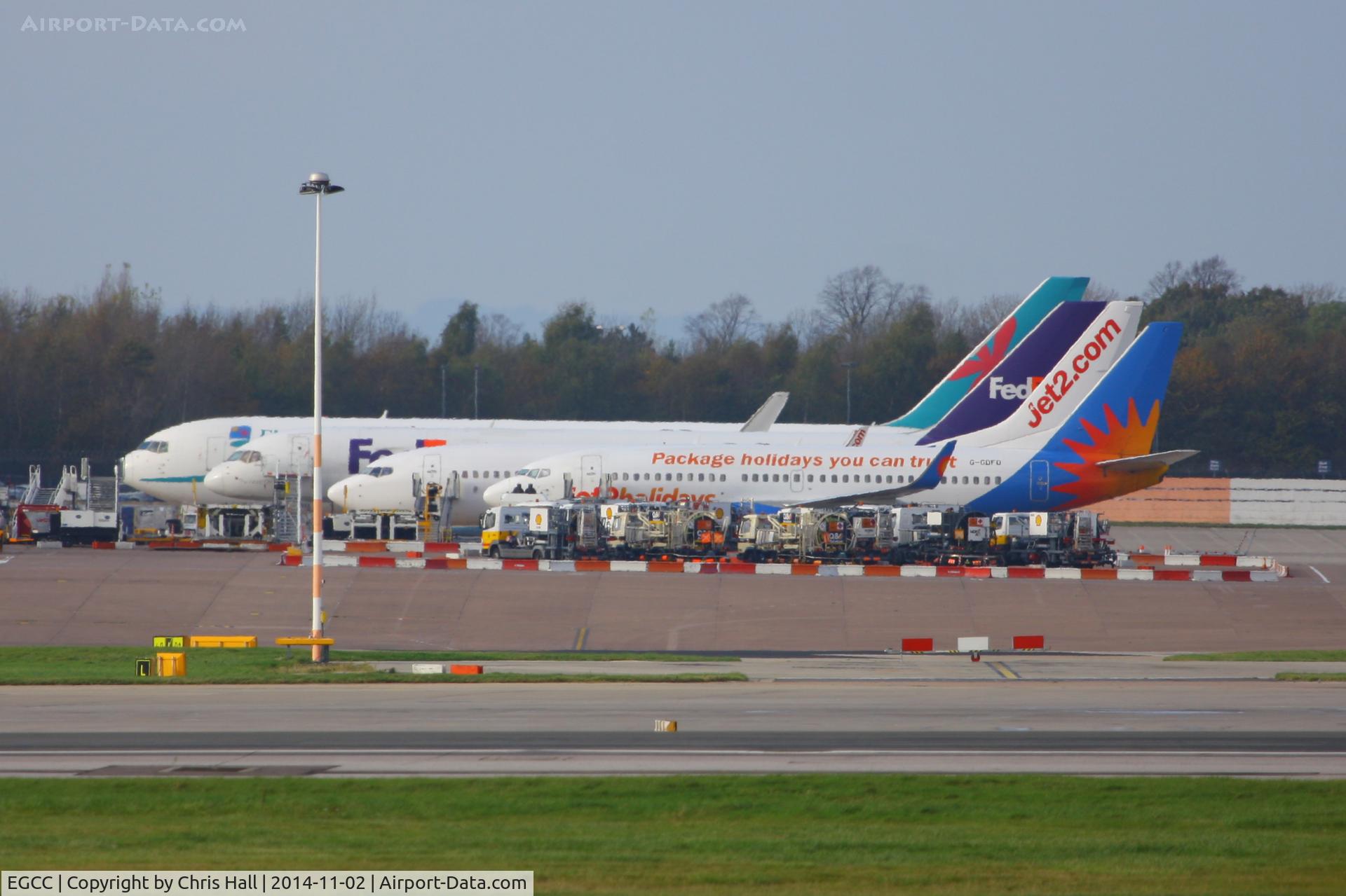 Manchester Airport, Manchester, England United Kingdom (EGCC) - Boeings parked on the remote stands at Manchester