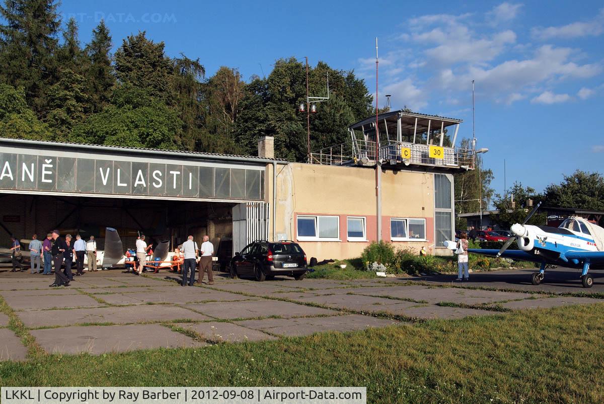 Kladno Airport, Kladno Czech Republic (LKKL) - Showing tower general area where the gliders and towing aircraft are stored.