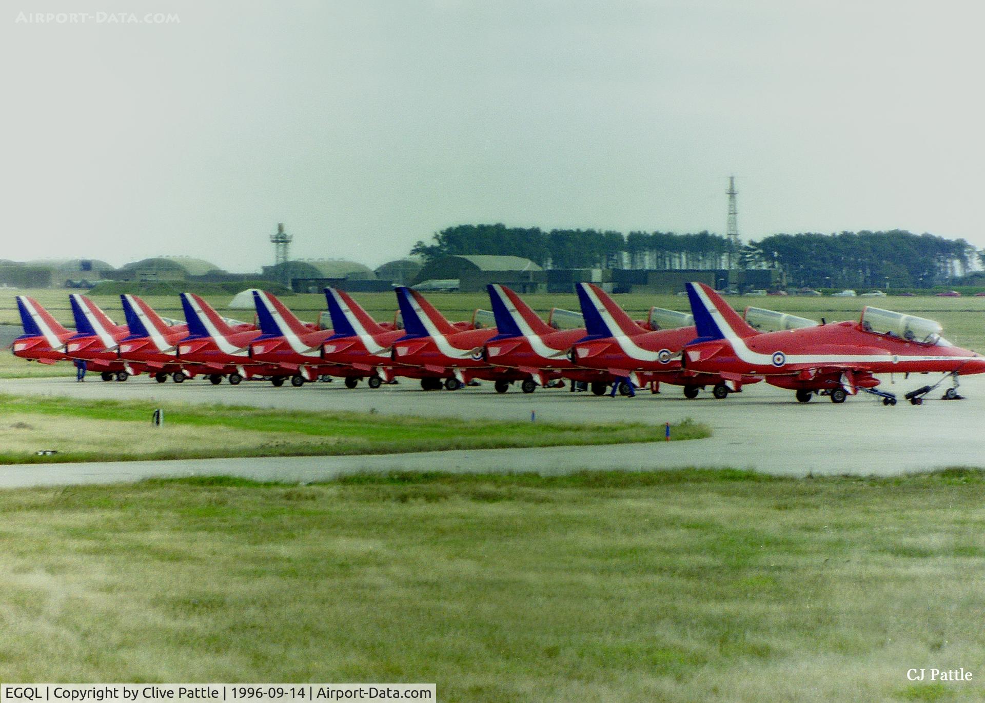 RAF Leuchars Airport, Leuchars, Scotland United Kingdom (EGQL) - Red arrows line-up on the ARP at RAF Leuchars for the airshow 1996