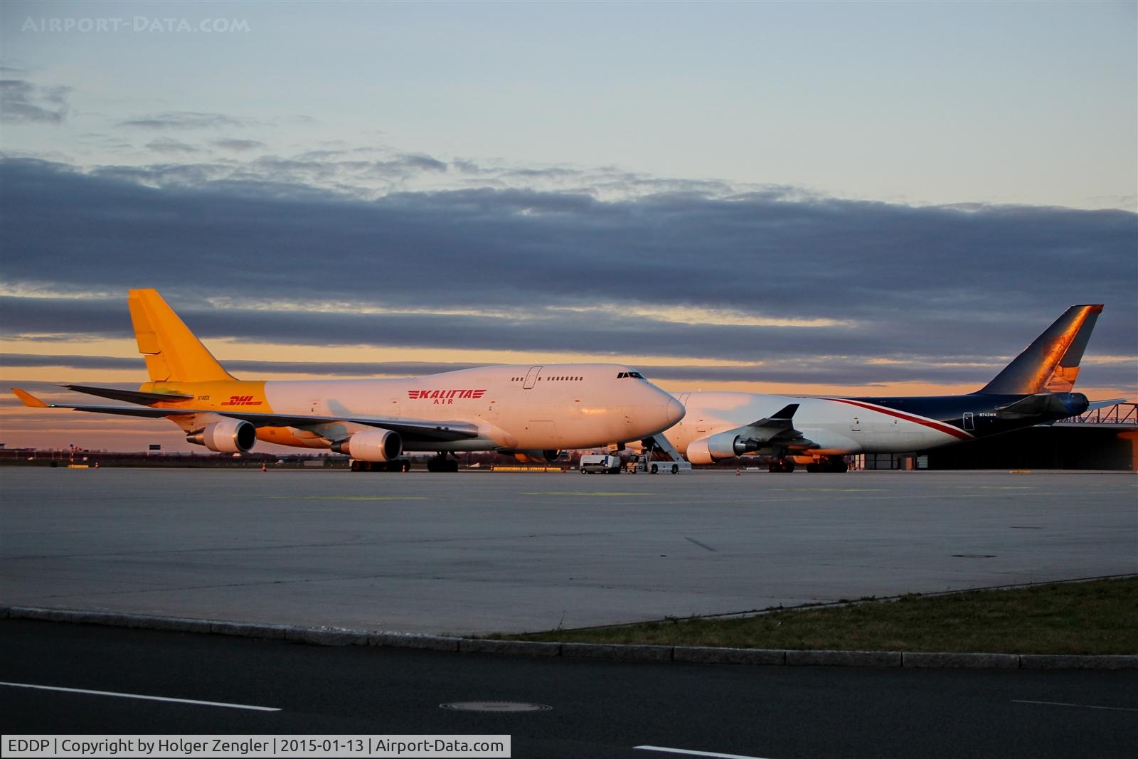 Leipzig/Halle Airport, Leipzig/Halle Germany (EDDP) - Beautiful sunrise on apron 1 west is kissing two big babies ...