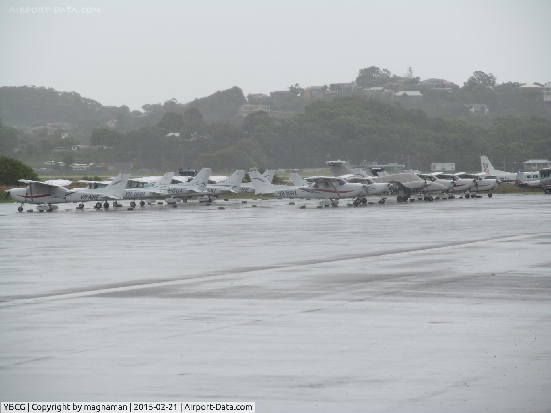 Gold Coast Airport, Coolangatta, Queensland Australia (YBCG) - general aviation ramp in torrential rain