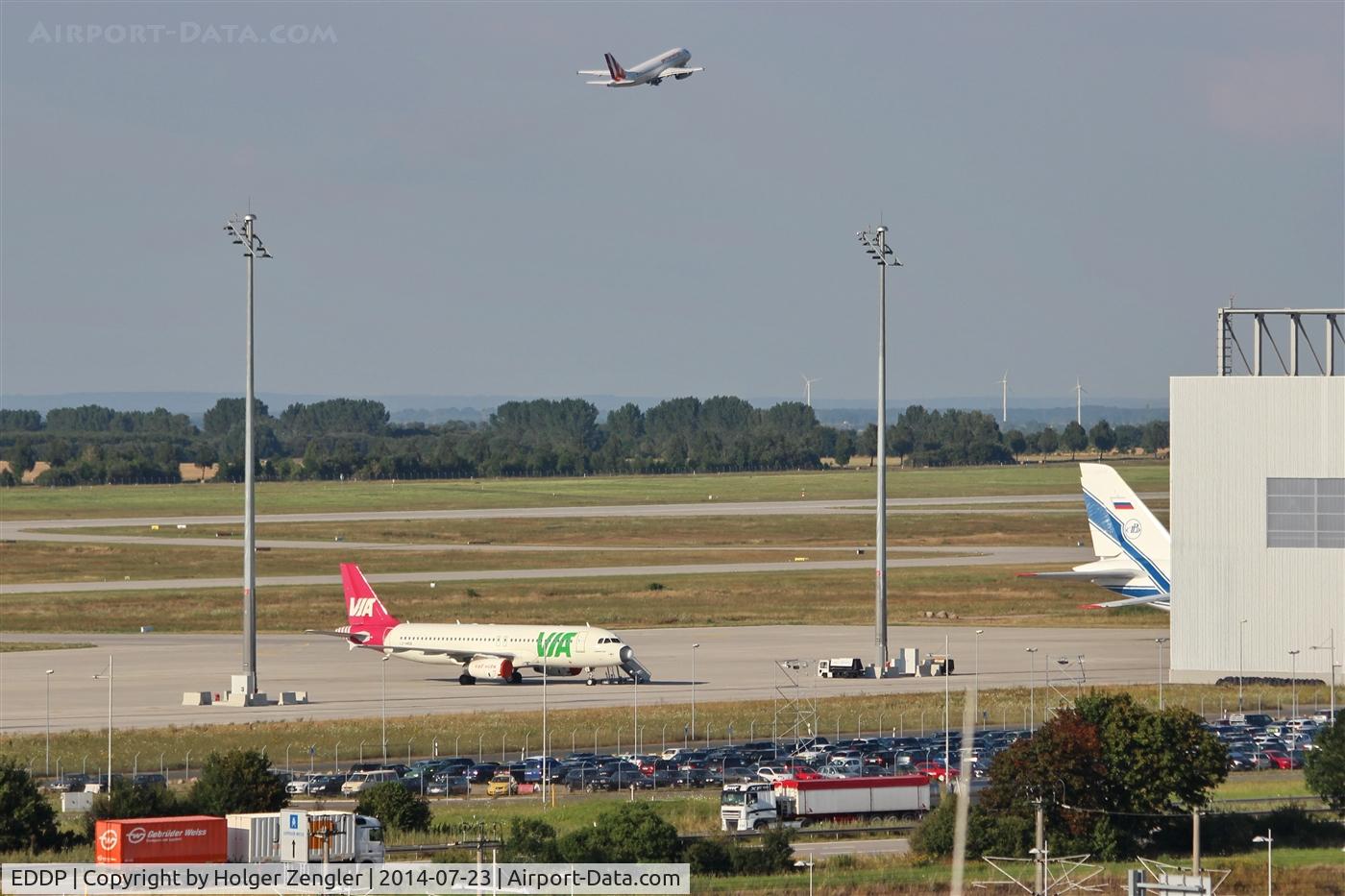 Leipzig/Halle Airport, Leipzig/Halle Germany (EDDP) - Northern parts of LEJ with apron 3, outbound traffic above rwy 08L and fire training center....
