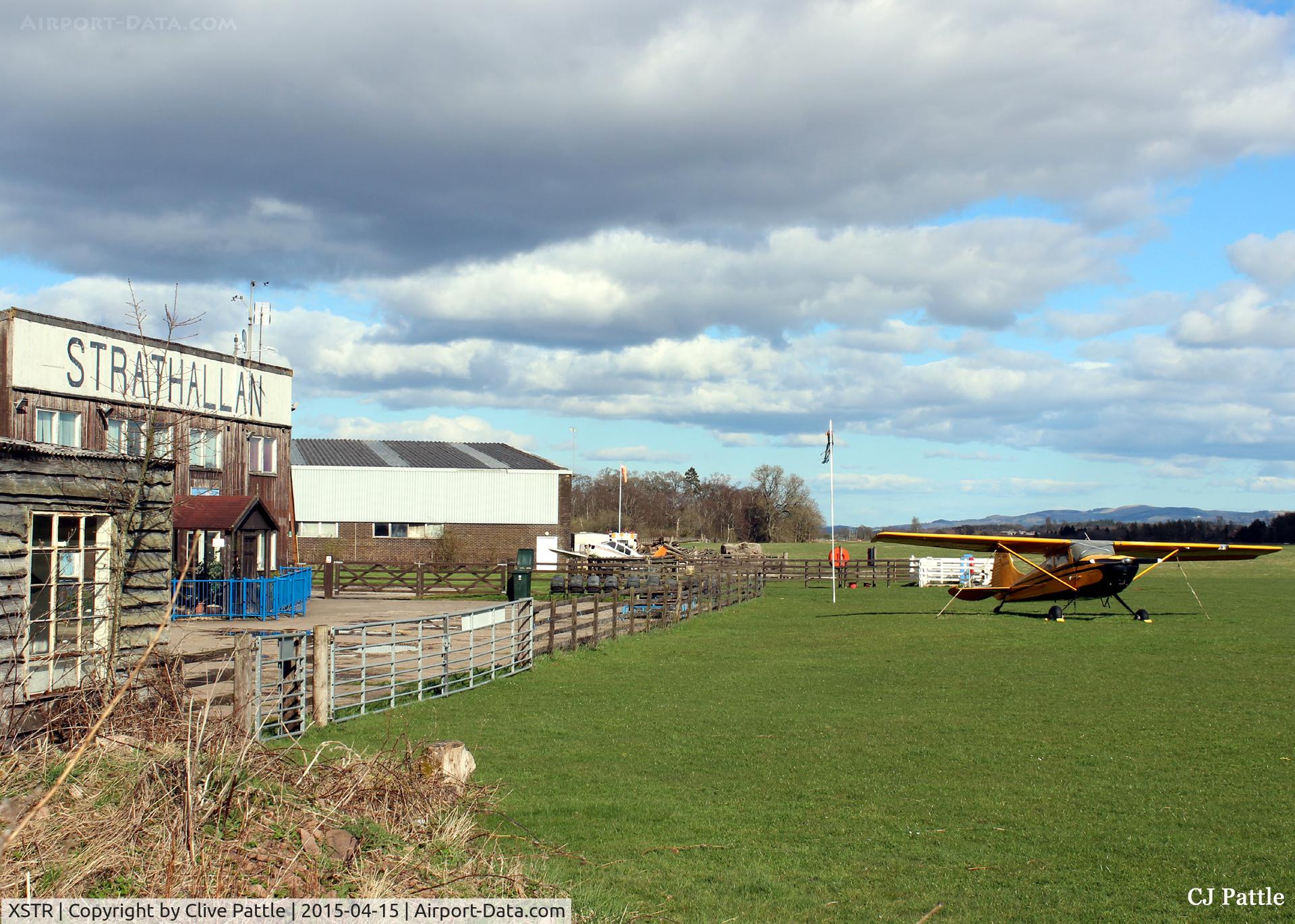XSTR Airport - Strathallan Airfield, XSTR, near Auchterarder, Perthshire, Scotland - the home of Skydive Scotland. The parked aircraft is C170A N170AZ (see aircraft photos).