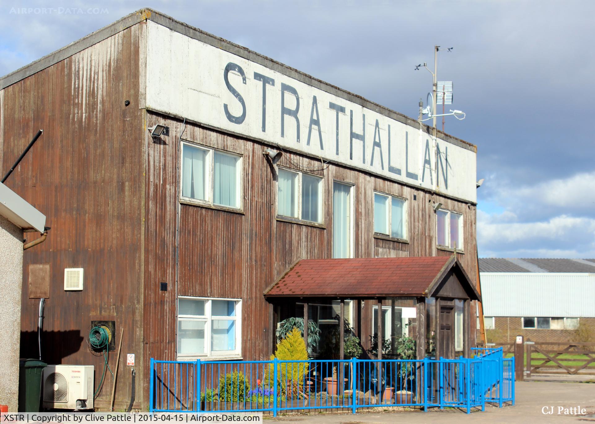 XSTR Airport - A close up of the main airfield building, now the offices of Skydive Scotland at Strathallan Airfield, XSTR, near Auchterarder, Perthshire, Scotland
