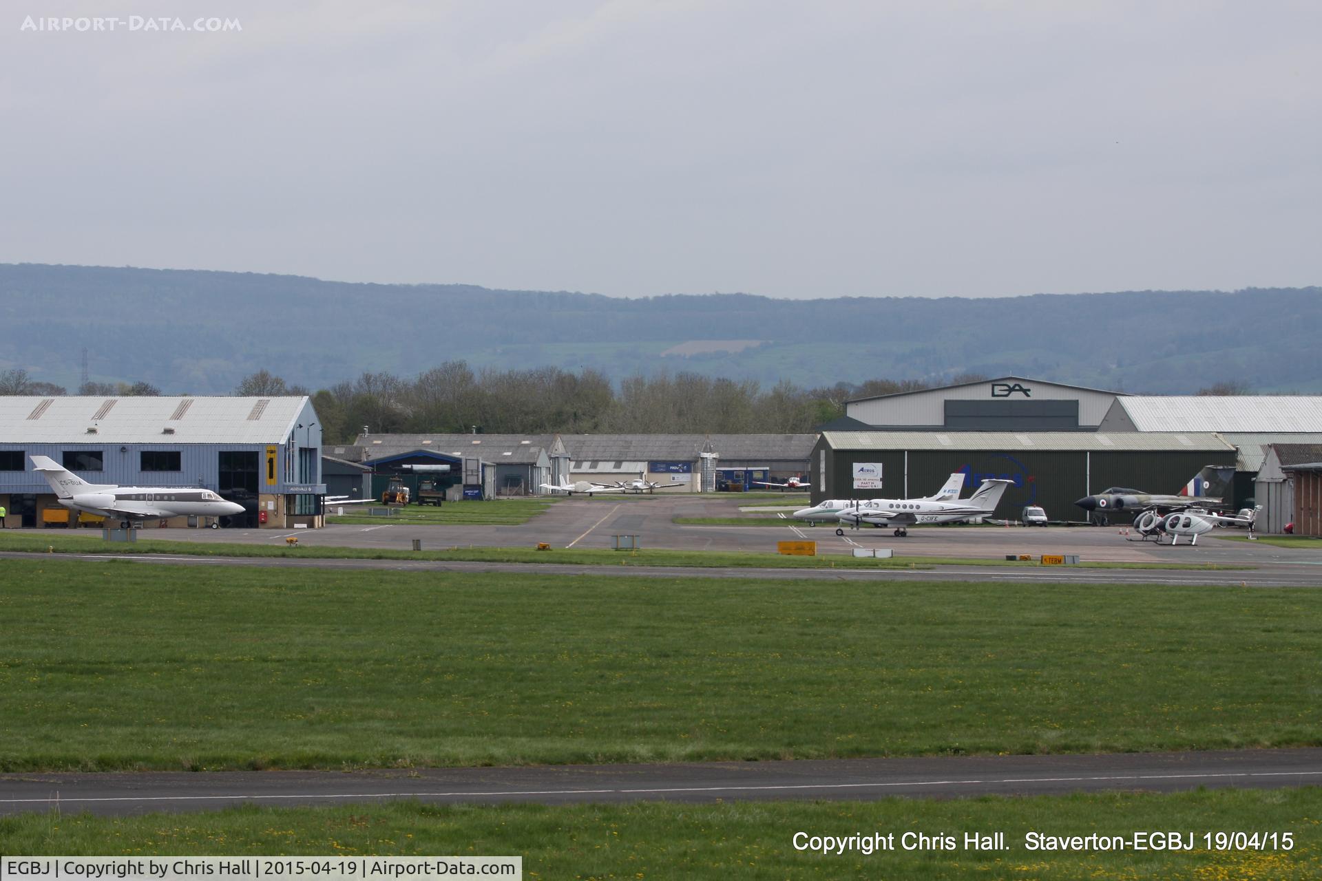 Gloucestershire Airport, Staverton, England United Kingdom (EGBJ) - view across the main apron and hangars at Staverton
