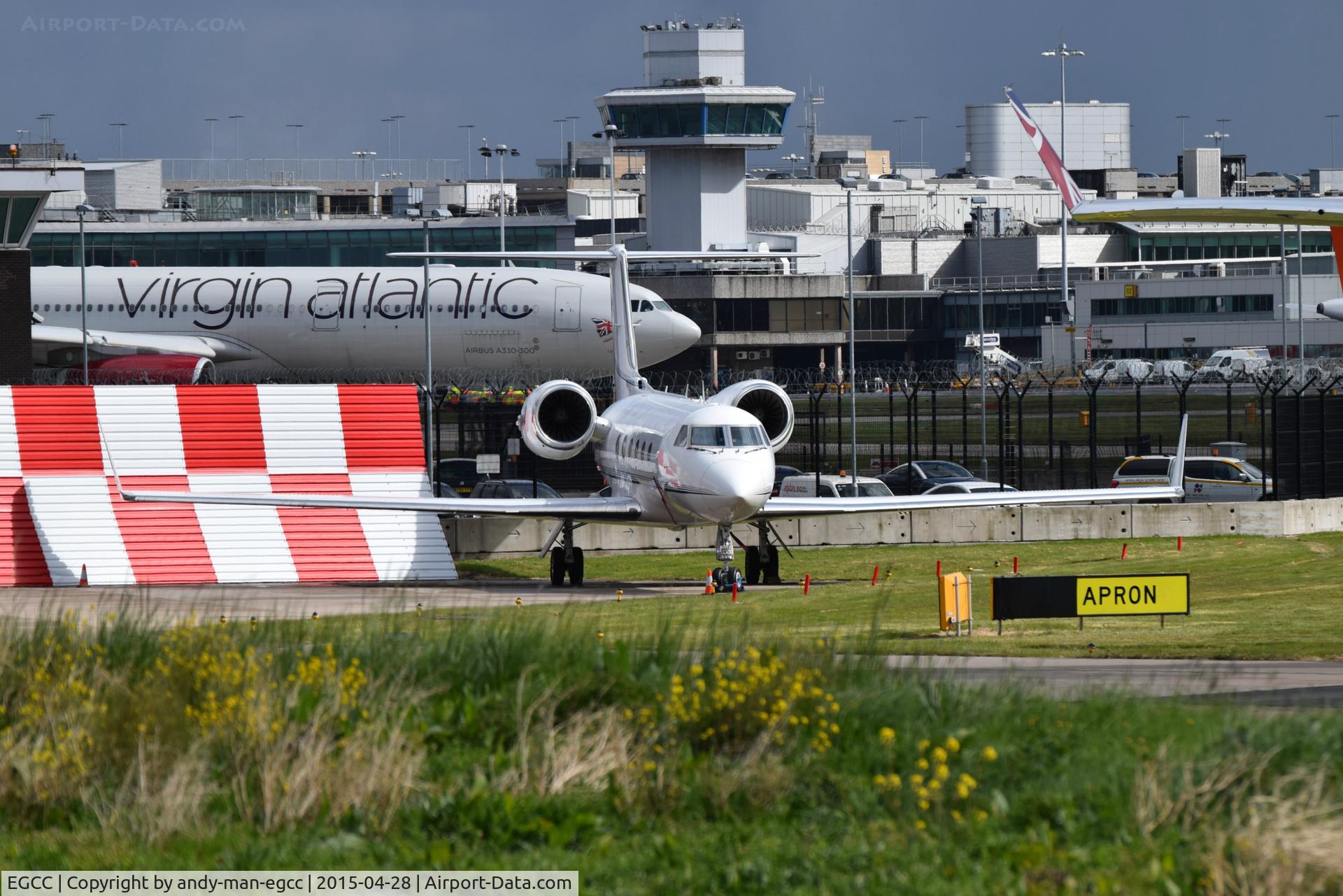 Manchester Airport, Manchester, England United Kingdom (EGCC) - N112WJ parked up on the landmark exc ramp