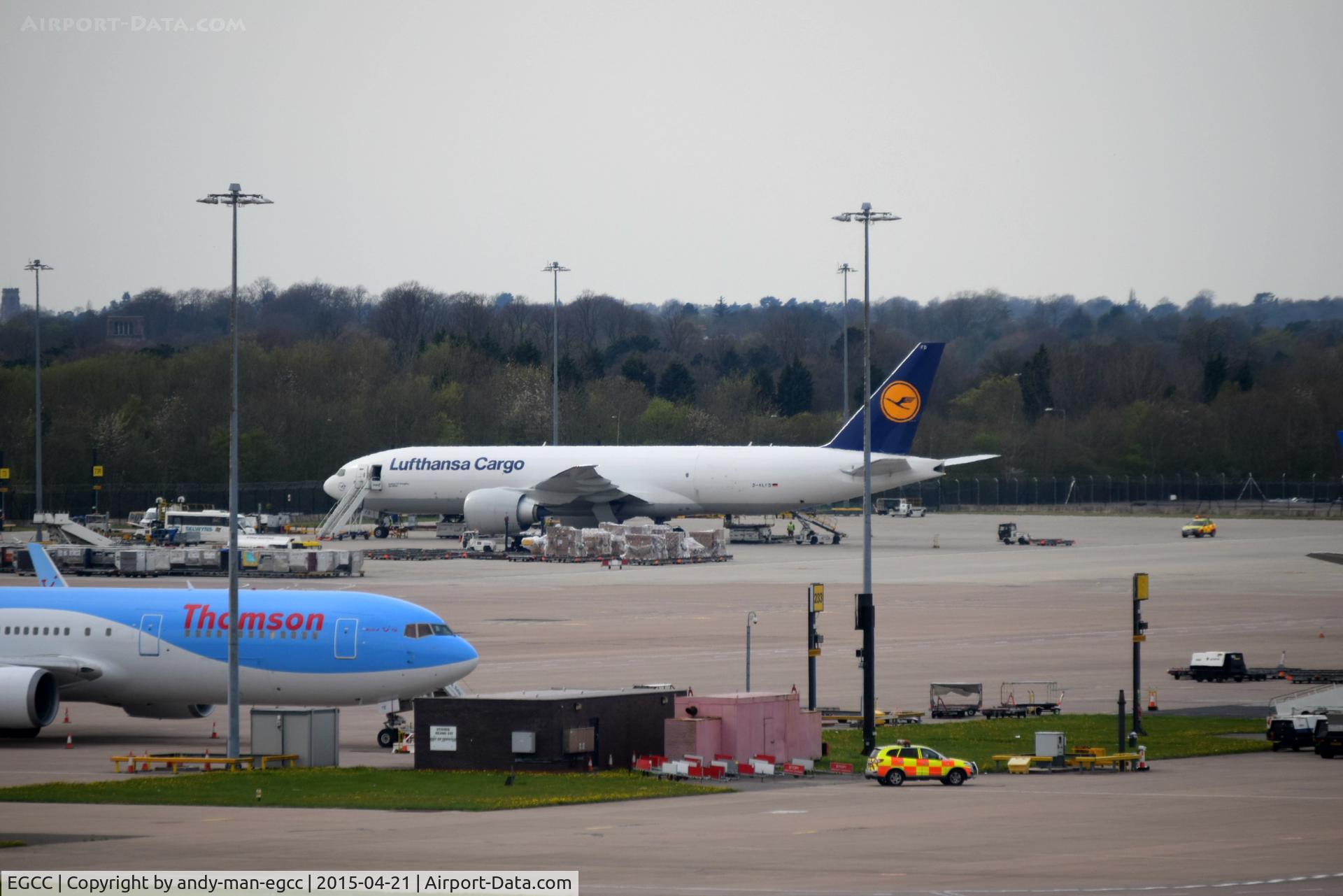Manchester Airport, Manchester, England United Kingdom (EGCC) - parked at the cargo center soon to unload cargo then reload more cargo can be seen at the side of the aircraft

photo taken from the top of the carpark