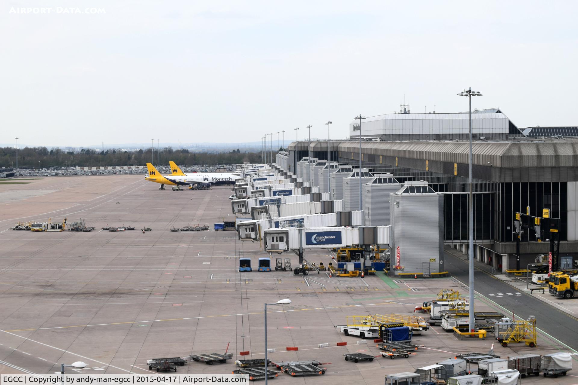 Manchester Airport, Manchester, England United Kingdom (EGCC) - not many aircraft parked on T2 

photo taken from the top of the car park