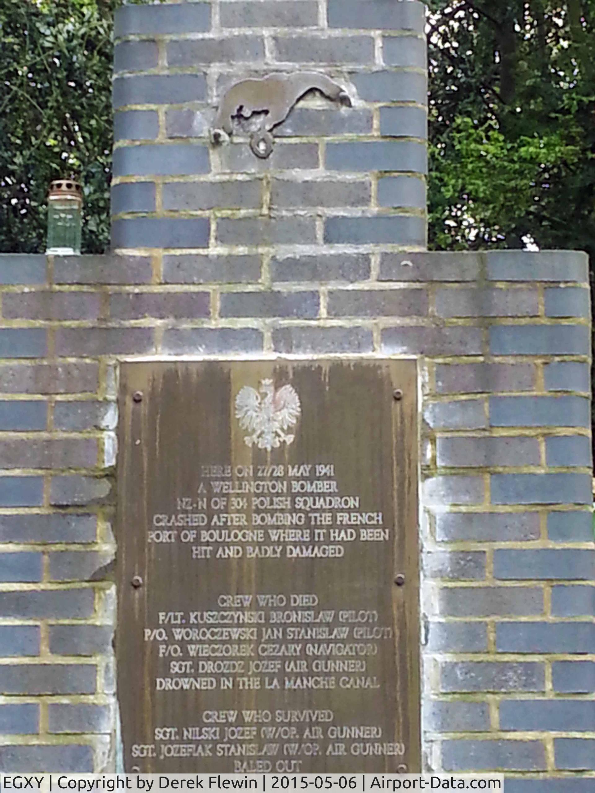 RAF Syerston Airport, Newark-on-Trent, England United Kingdom (EGXY) - Memorial seen just outside of the Village of Netherfield East Sussex, dedicated to the Crew of Wellington Bomber, Serial Number R1392, Coded NZ-N, from 304 (Polish) Squadron, RAF Syerston, which crashed into a large oak tree at Dartwell Hole 28th May 1941