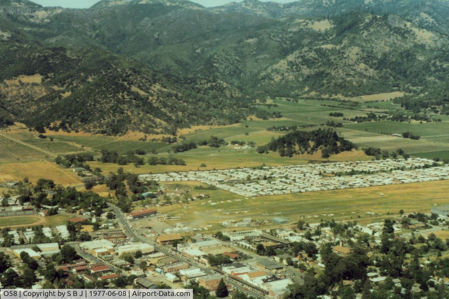 O58 Airport - Calistoga Airpark in Calif. If not my favorite airport,it was near the top.So sad when it closed in 1998.A 5 min walk to the tourist busy-yes, but still neat town.What more could a pilot ask for! Notice all the vineyards.