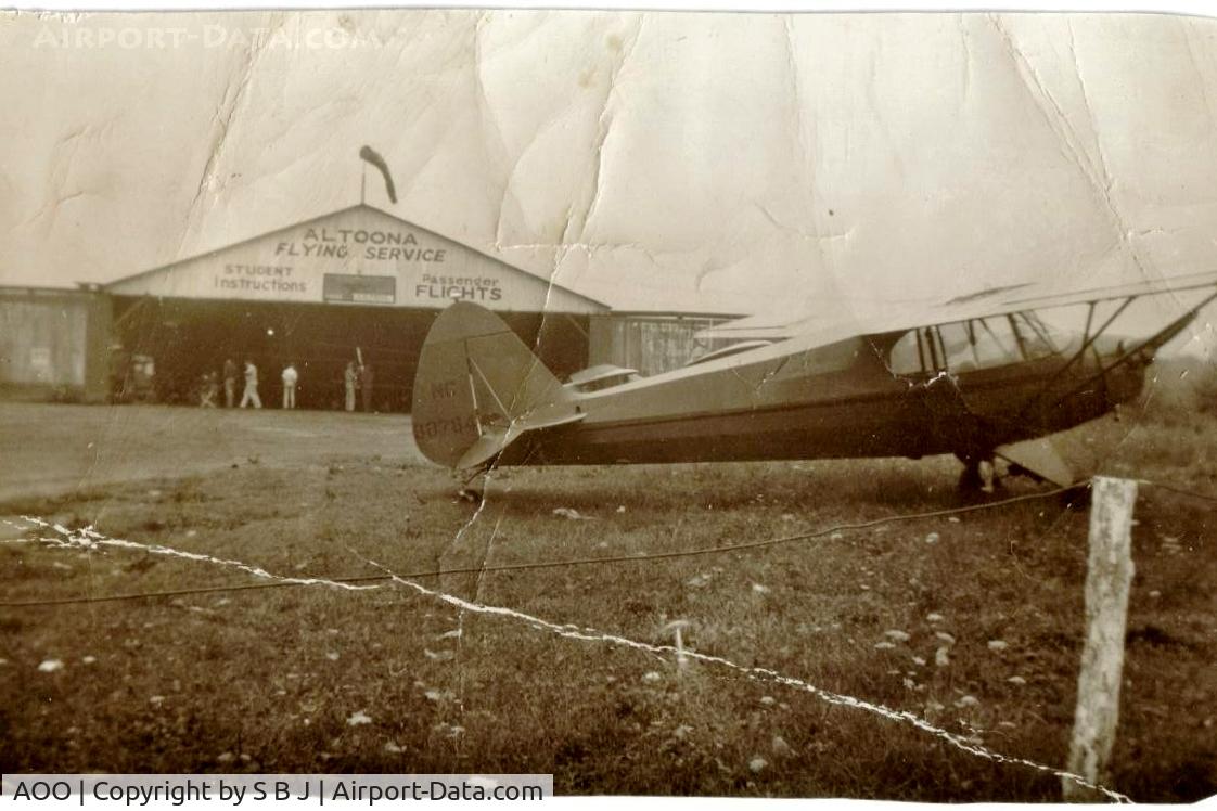 Altoona-blair County Airport (AOO) - N80784 (1940 Piper J5A) on a delivery flight from Lock Haven to Oakland,Ca.My dad had to stop in Altoona,Pa due to bad weather in mid 1940.