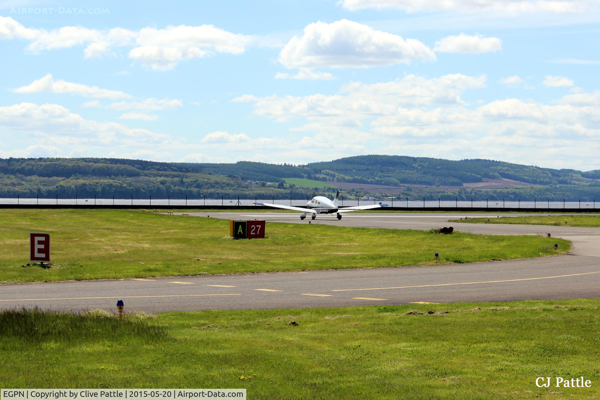 Dundee Airport, Dundee, Scotland United Kingdom (EGPN) - Hold for runway 27 at Dundee Riverside EGPN for departing PA-28 G-SUEB.