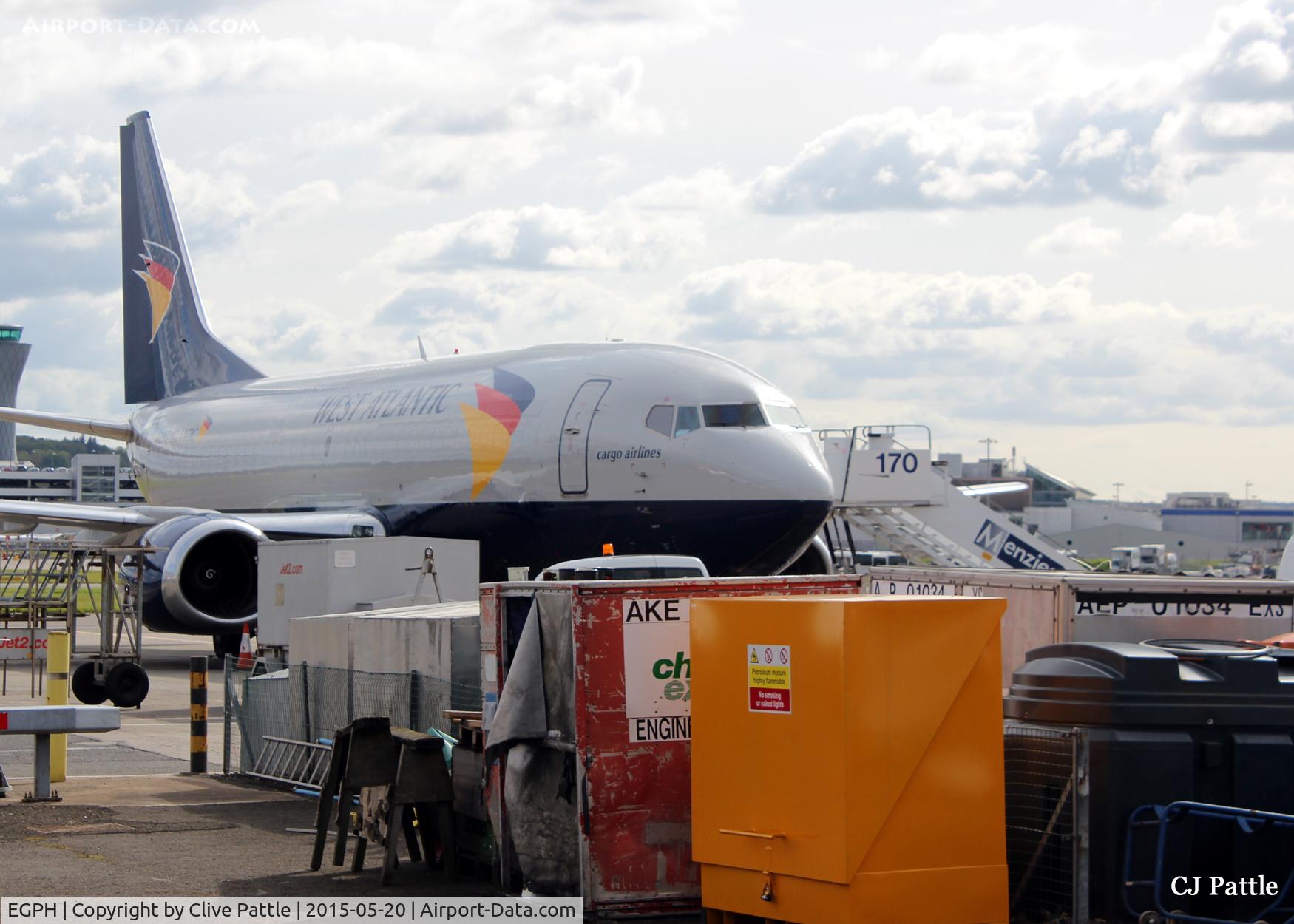 Edinburgh Airport, Edinburgh, Scotland United Kingdom (EGPH) - A view of the cargo area on the north side of the airport at Edinburgh EGPH. Here a West Atlantic Cargo B733 rests until nightime when she will burst into action  