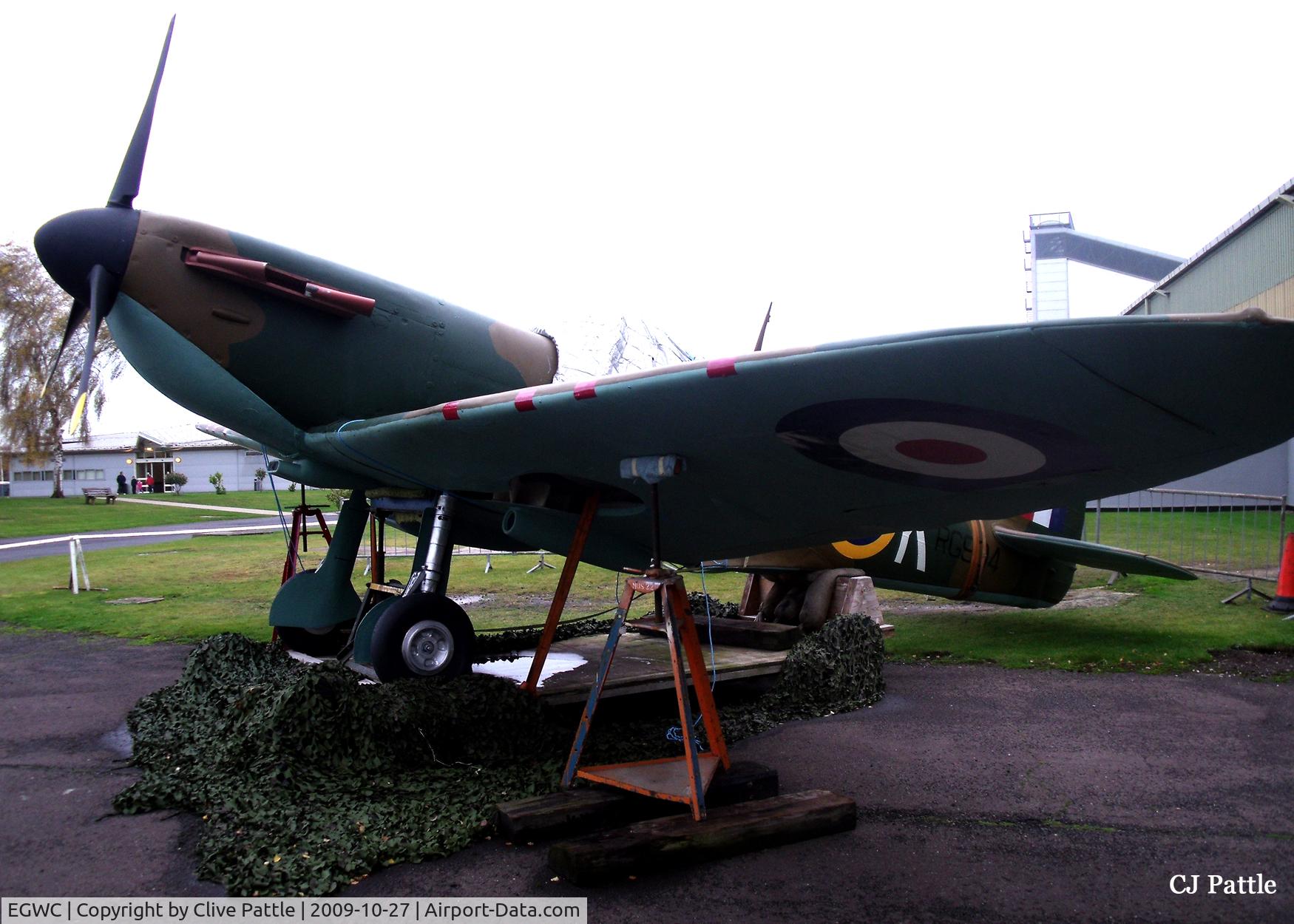RAF Cosford Airport, Albrighton, England United Kingdom (EGWC) - In 2009 the BBC 'Top Gear' presenter James May and crew constructed a full size Spitfire in the manner of a giant Airfix Kit. The result remained on display outside the RAFM Cosford for some months.