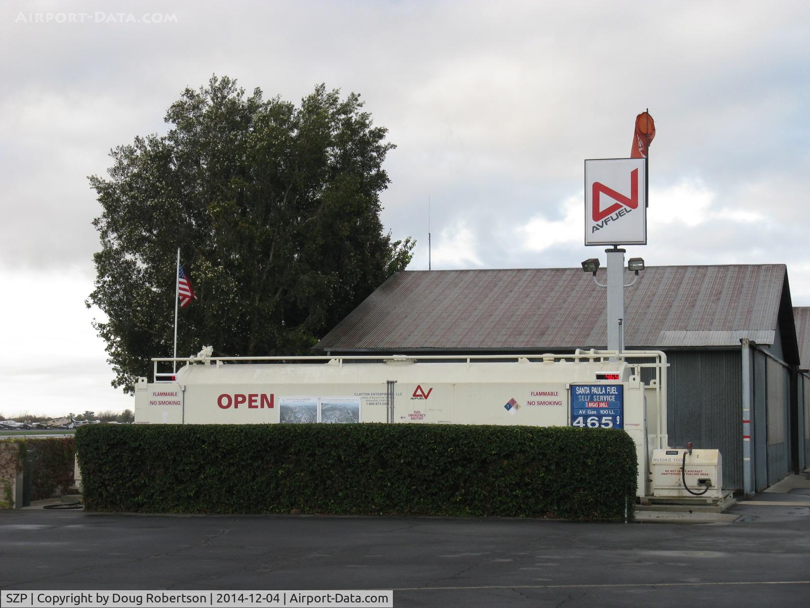 Santa Paula Airport (SZP) - New fuel price for 100LL, self-service. Only 100LL aviation fuel is available. No jet fuels sold. Helicopters MUST CALL for truck refueling service at helipad across Rwy 22 ONLY.