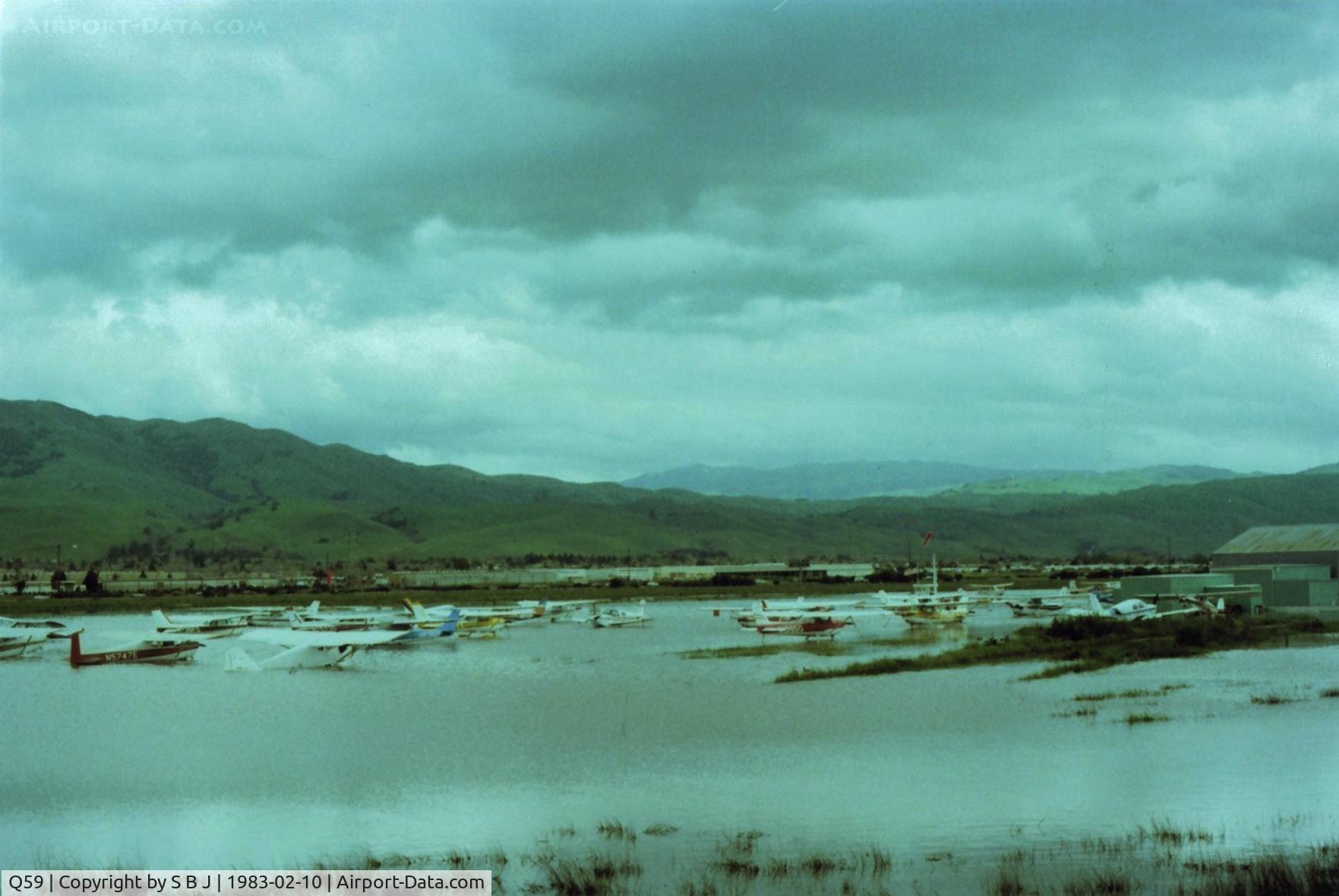 Q59 Airport - Fremont airport in Calif. during a 1983 flood.This was the north end and the deepest water.In this picture is a future purchase of mine,the blue and white C150. The wheels had to be replaced but that was only damage.