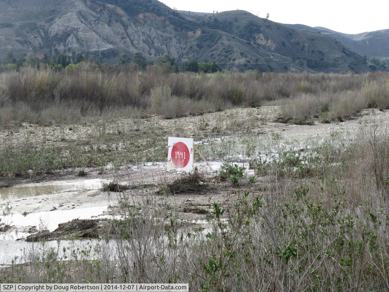 Santa Paula Airport (SZP) - Flour Bomb Target set up in Santa Clara dry River-bed for commemoration of 7 December 1941 Pearl Harbor attack, planes flown by the Condor Squadron pilots.