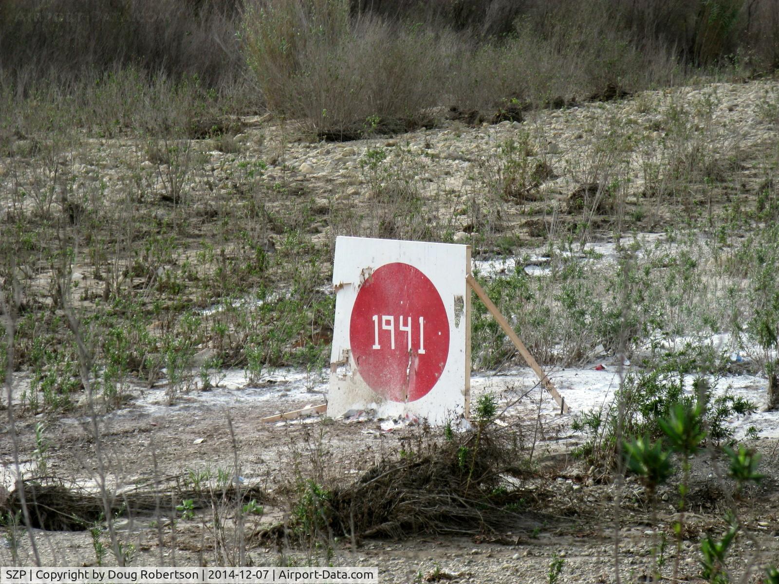 Santa Paula Airport (SZP) - Flour bomb target closeup-appears to have about 7 hits plus 1 bullseye? Pearl Harbor attack 7 Dec. 1941 start of WWII for America, Condor Squadron Commemoration bombing flights. 