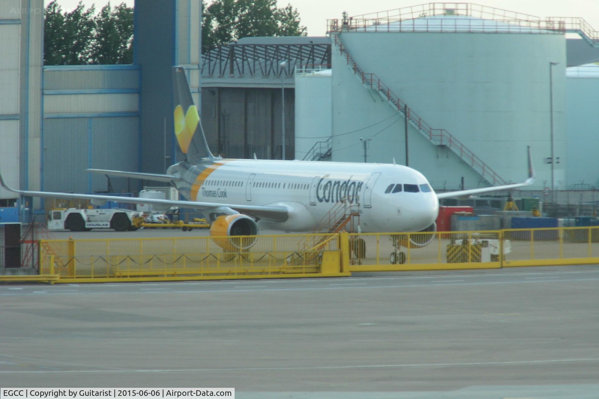 Manchester Airport, Manchester, England United Kingdom (EGCC) - A Condor Airbus outside the Thomas cook maintenance facility at Manchester  
