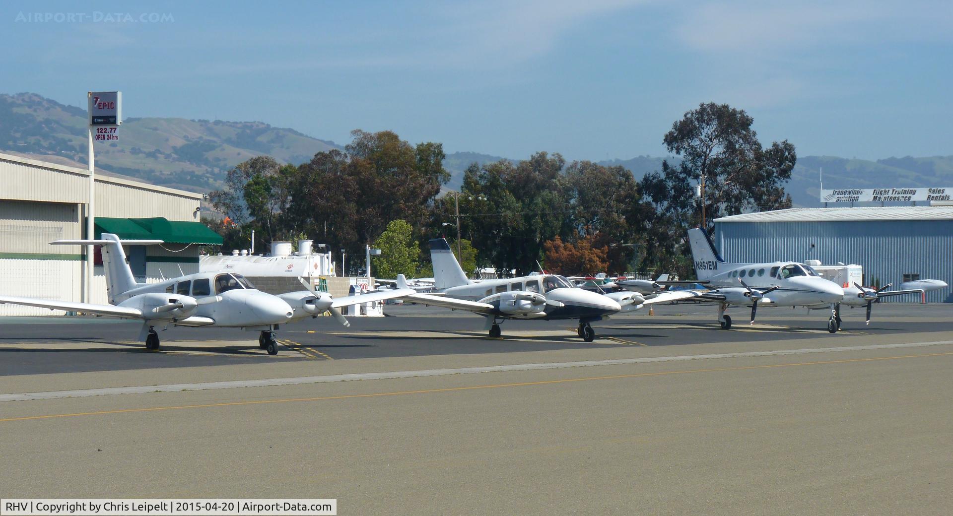 Reid-hillview Of Santa Clara County Airport (RHV) - 3 twin pistons in a row at Nice Air's helipads.