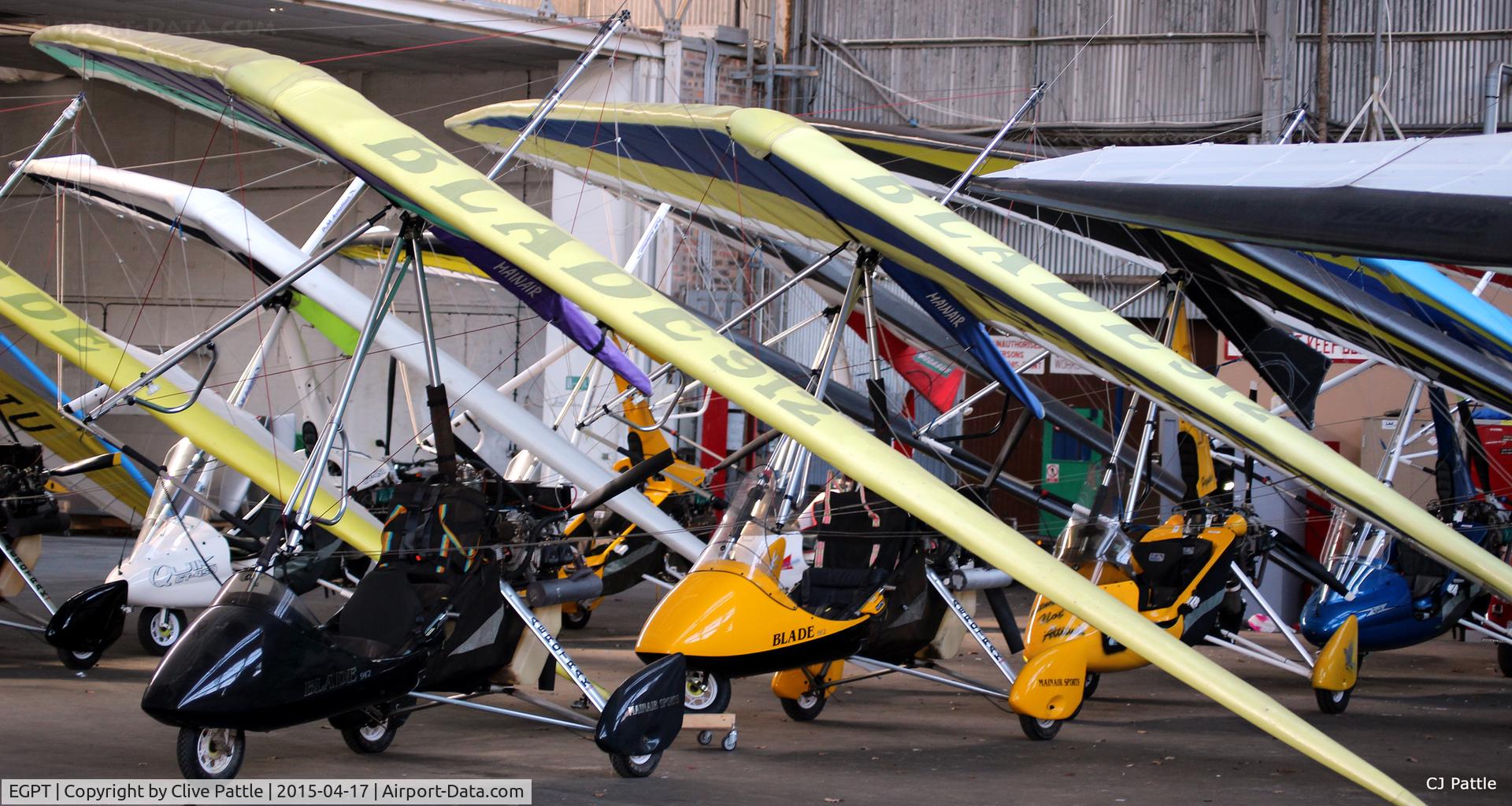 Perth Airport (Scotland), Perth, Scotland United Kingdom (EGPT) - A gaggle of ultra-Lights nesting in their hangar at Perth (Scone) airfield - EGPT