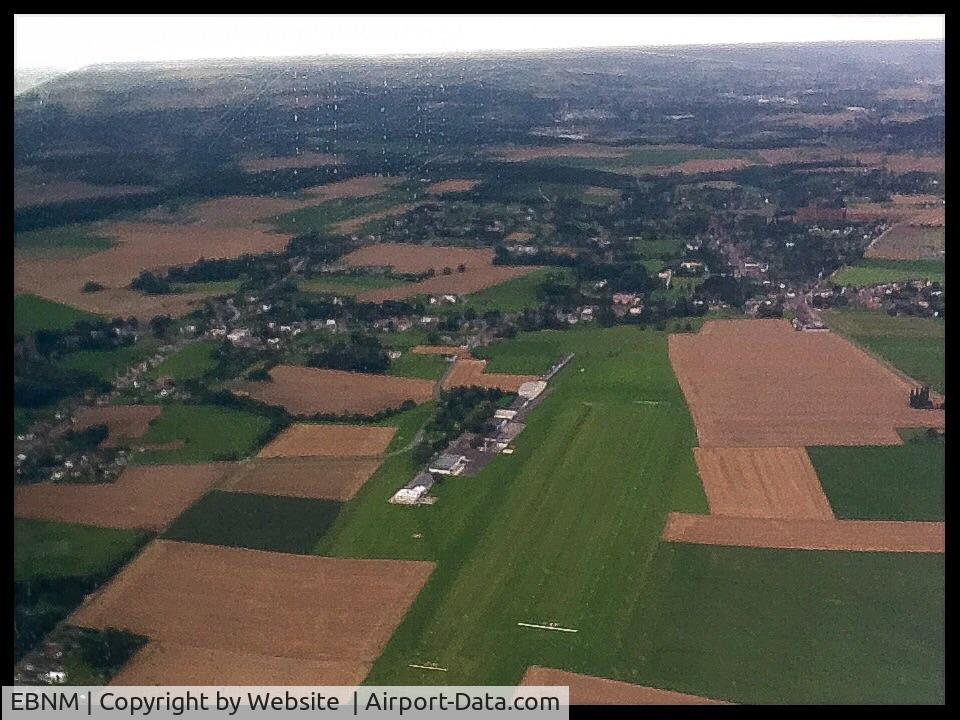 Suarlee Airport, Namur Belgium (EBNM) - Aerial view : 2 grass runways - 06R/24L for motorized aircraft and 06L/24R for non-motorized aircraft or TMG. Look-out for skydivers & paradropping aircraft! 